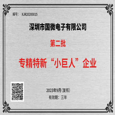 2023年9月，國微電子被工業(yè)和信息化部中小企業(yè)局再次認定為國家級專精特新重點“小巨人”企業(yè)